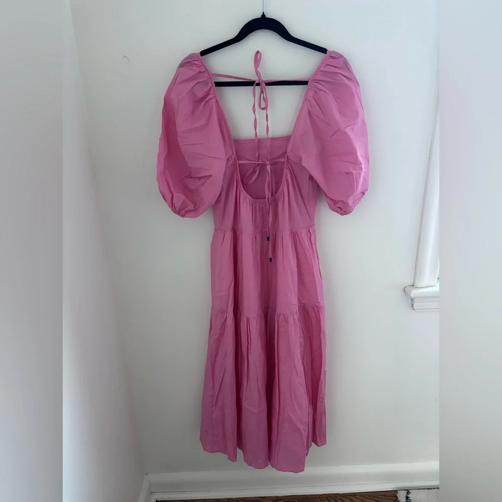 Moon River Pink Open Back Puff Sleeve Midi Dress - Picture 5 of 12